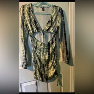 SHEIN Green Tie-Dye Cutout Mini Dress